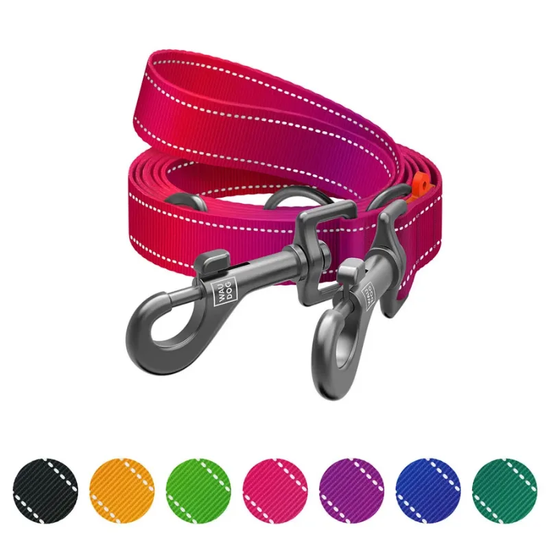 Повідець-перестібка для собак, світловідбивний, M, рожевий WAUDOG Nylon Mono Adjustable Leash
