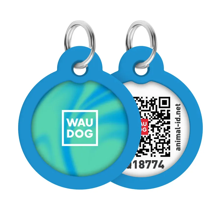 Адресник для собак и котов металлический, круг «Градиент голубой», L WAUDOG Smart ID Tag Blue Gradient