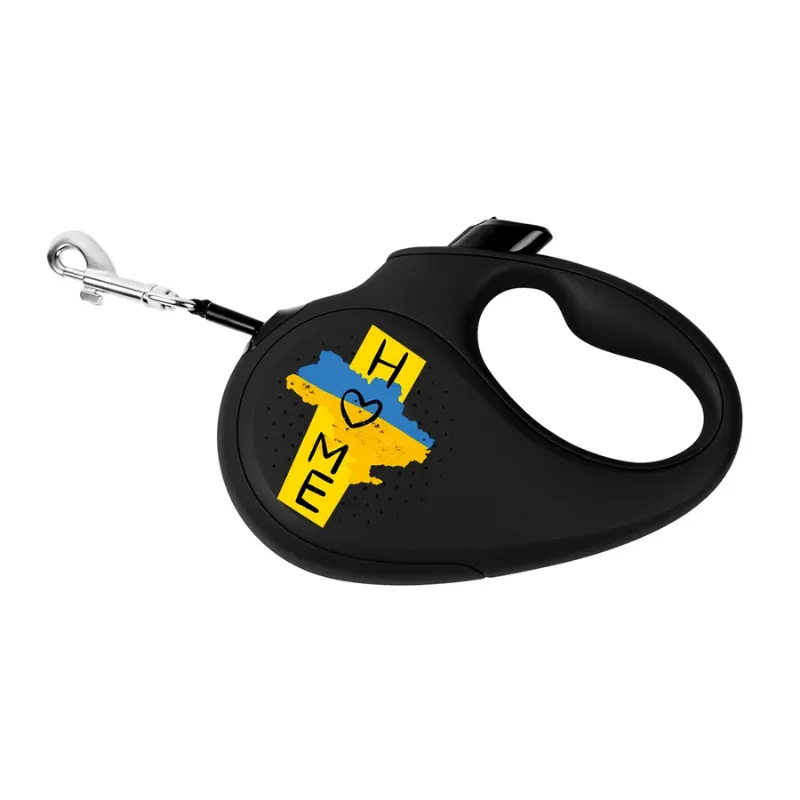 Повідець-рулетка для собак, до 50 кг, 5 м, світловідбивна стрічка «Дім», L, чорний WAUDOG R-leash Retractable Leash Home