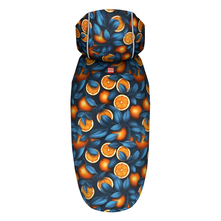 Дощовик-накидка з капюшоном для собак «Апельсини», XS WAUDOG Clothes Dog Raincoat Oranges