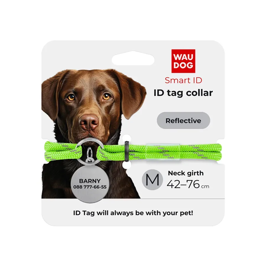 Шнурок для адресника з паракорду, світловідбивний, M, салатовий WAUDOG Smart ID Tag Cord