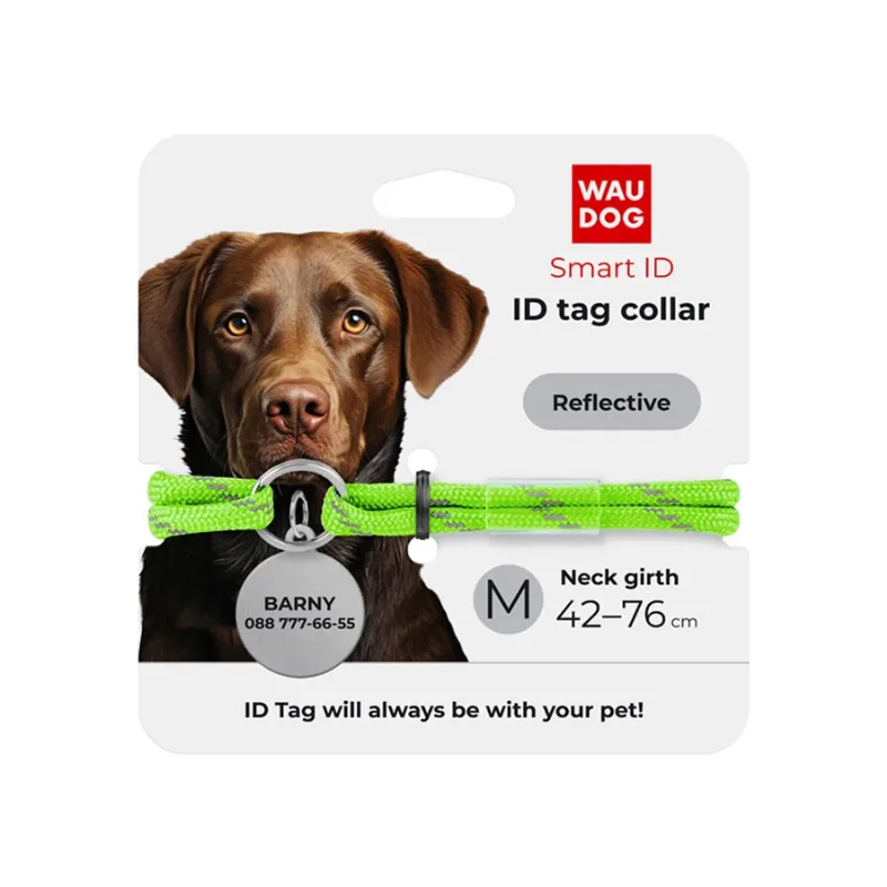 Шнурок для адресника з паракорду, світловідбивний, M, салатовий WAUDOG Smart ID Tag Cord