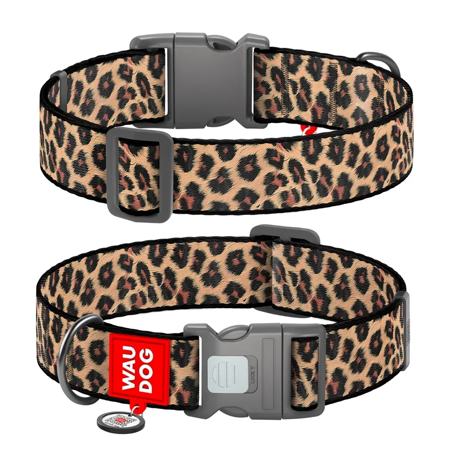 Ошейник для собак нейлоновый «Леопард», XXL WAUDOG Nylon Collar Leopard