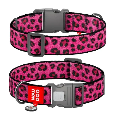 Ошейник для собак нейлоновый «Леопард розовый», XXL WAUDOG Nylon Collar Pink Leopard