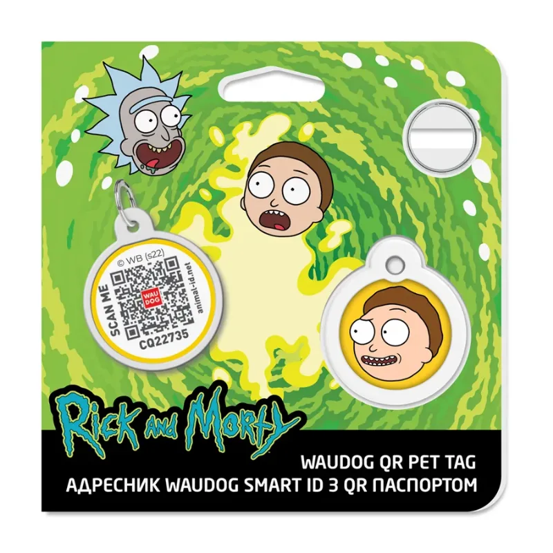 Адресник для собак і котів металевий, коло «Рік та Морті 2», S WAUDOG Smart ID Tag Rick and Morty 2