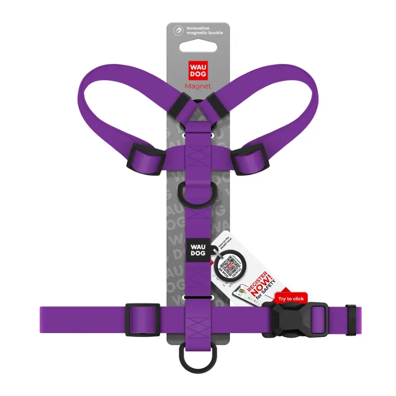 Шлея для собак водостійка анатомічна Н-подібна, M, фіолетовий WAUDOG Magnet Harness