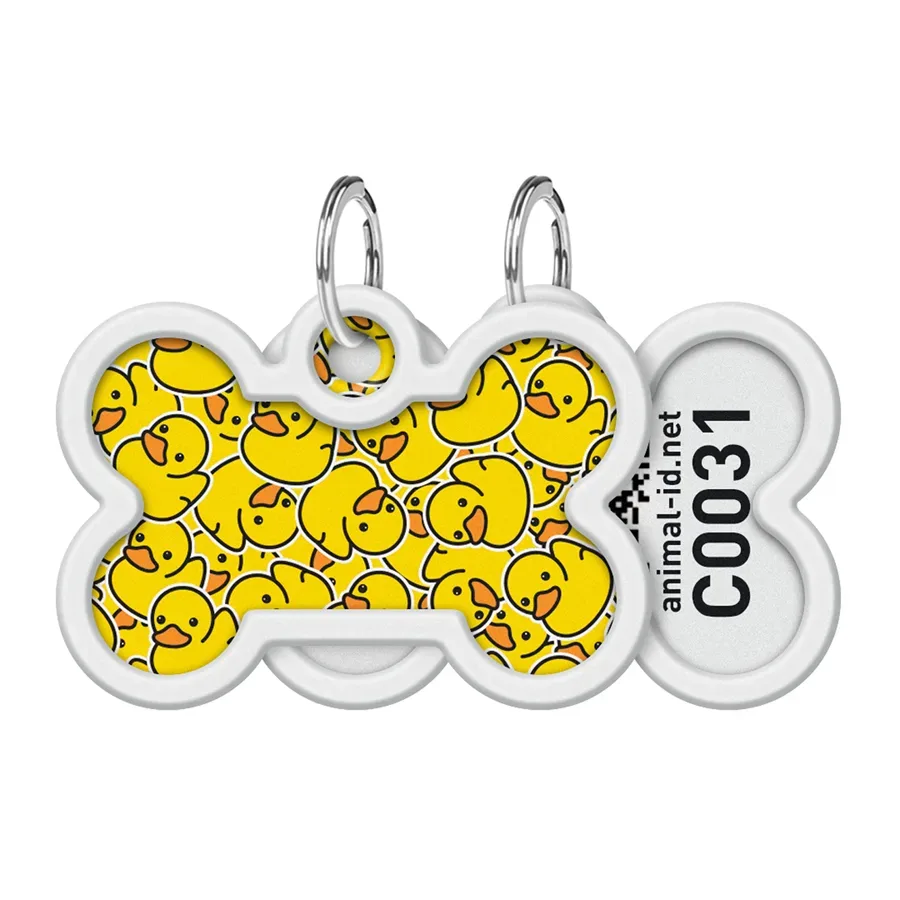 Адресник для собак і котів металевий, кістка «Качки», M WAUDOG Smart ID Tag Ducks