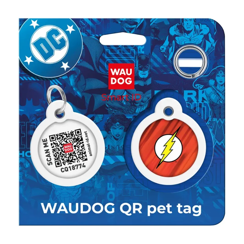Адресник для собак и котов металлический, круг «Флеш лого», L WAUDOG Smart ID Tag Flash Logo