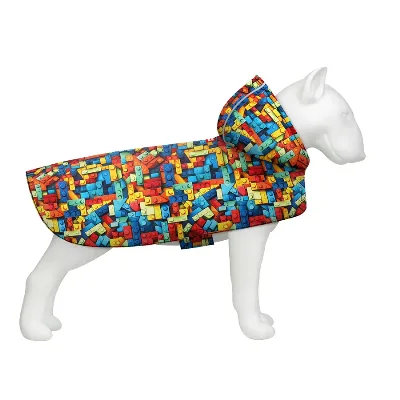 Дощовик-накидка з капюшоном для собак «Блоки», XL WAUDOG Clothes Dog Raincoat Blocks