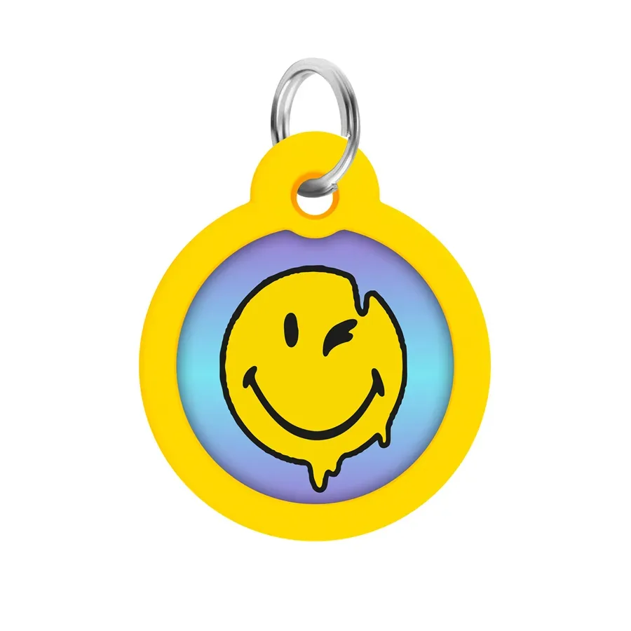 Адресник для собак і котів металевий, коло «Смайли на блакитному», L WAUDOG Smart ID Tag Smileys on Blue