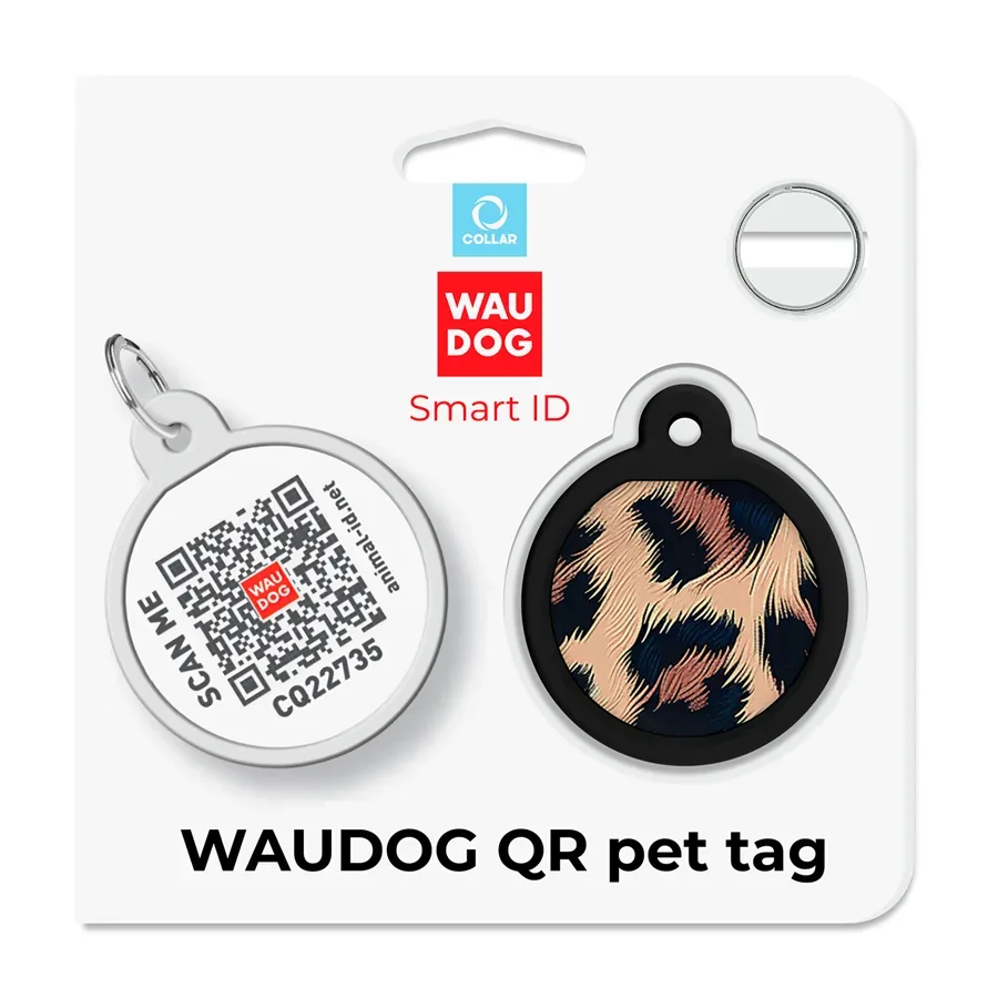 Адресник для собак і котів металевий, коло «Леопард», S WAUDOG Smart ID Tag Leopard