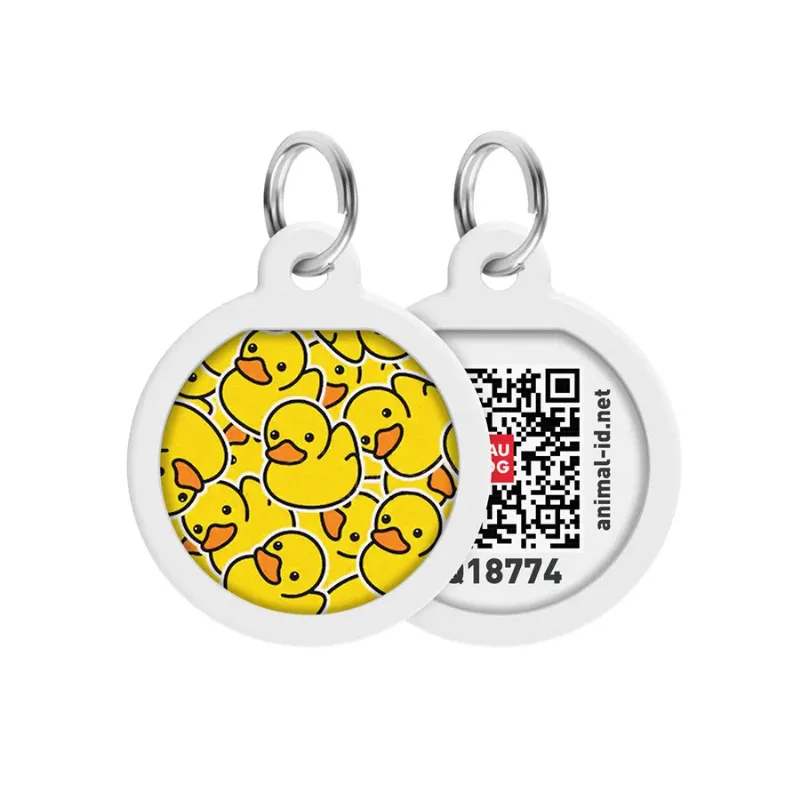 Адресник для собак та котів металічний, круг «Уточки», S WAUDOG Smart ID Tag Ducklings