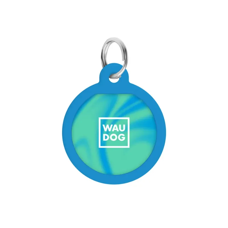 Адресник для собак и котов металлический, круг «Градиент голубой», S WAUDOG Smart ID Tag Blue Gradient