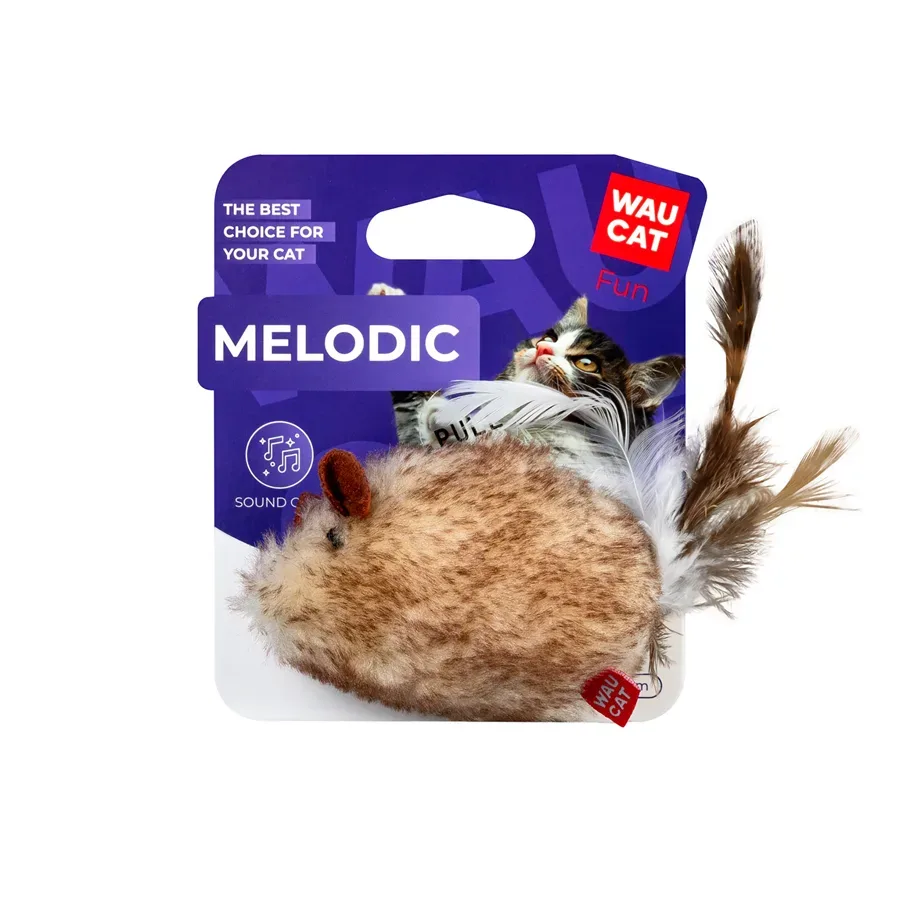 Іграшка для котів Мишка зі звуковим чипом, штучне хутро, 130 мм WAUCAT Fun Melodic Mouse Interactive Toy