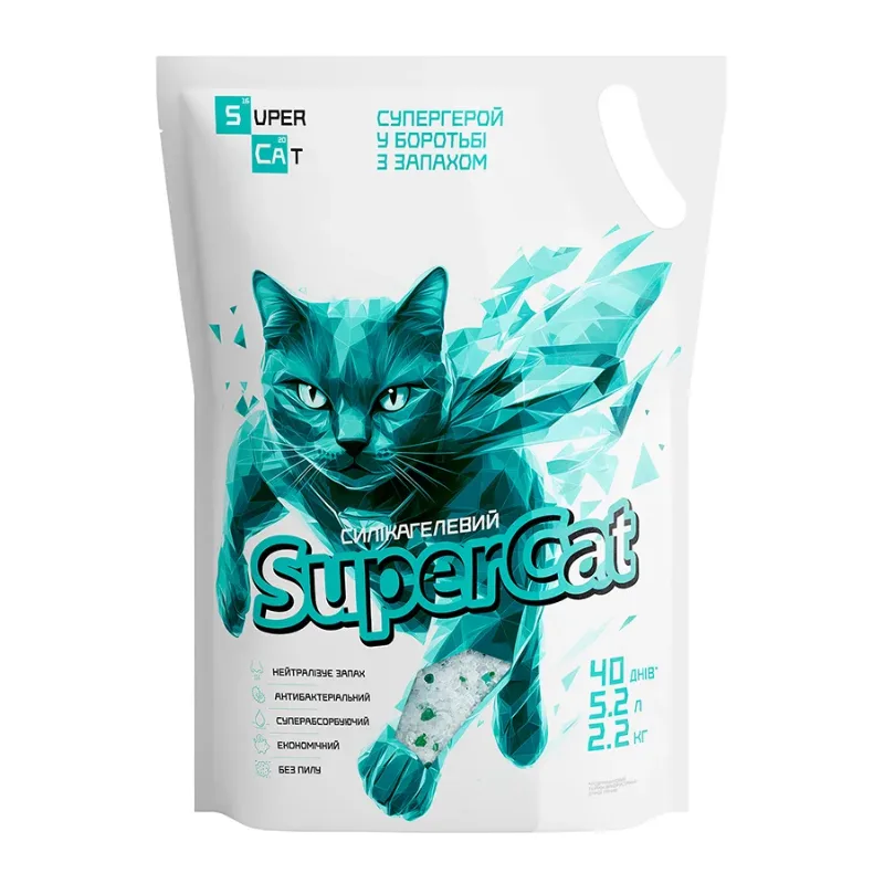 Силікагелевий наповнювач для котячих туалетів, 2,2 кг / 5,2 л SuperCat Litter