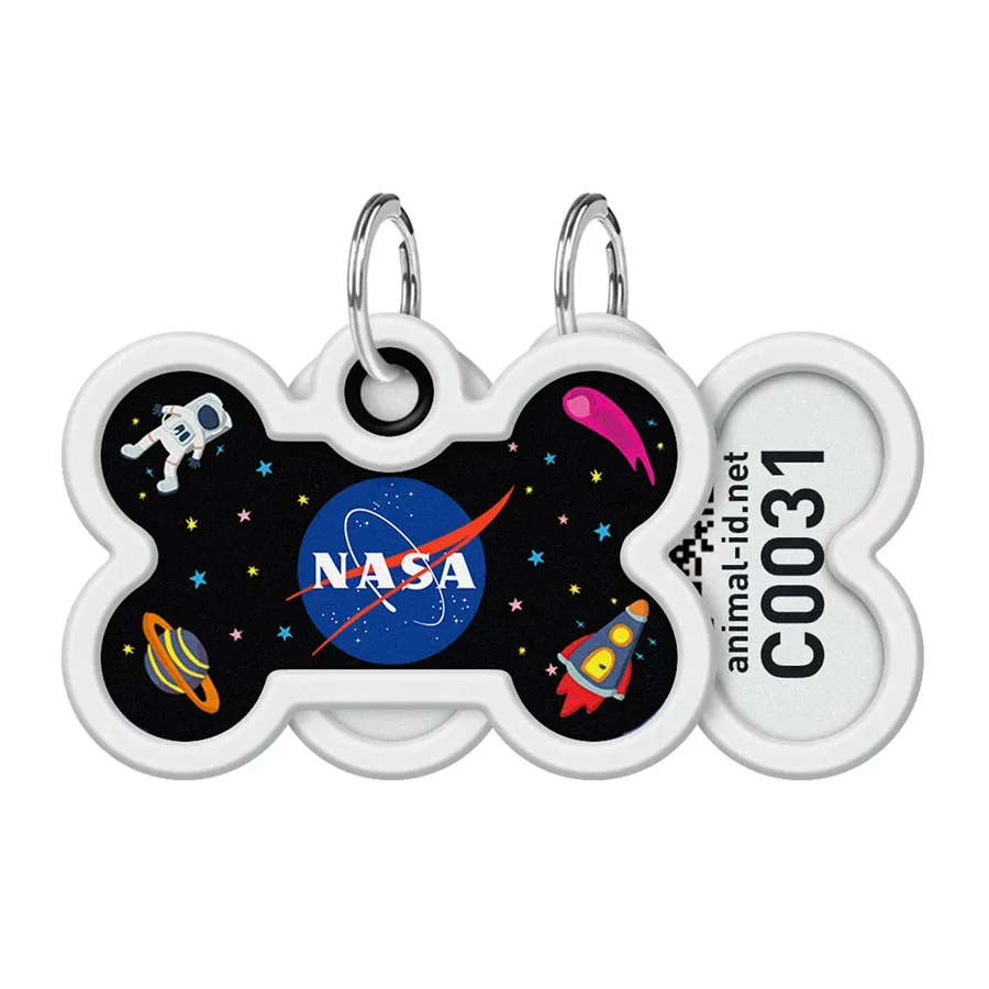 Адресник для собак и котов металлический, кость «NASA», M WAUDOG Smart ID Tag NASA