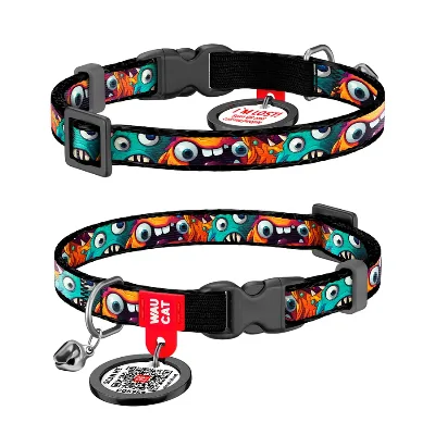 Нашийник для котів нейлоновий «Зубасті монстри», XS WAUCAT Nylon Collar Toothy Monsters