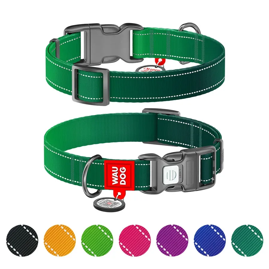 Ошейник для собак нейлоновый, светоотражающий, S, зеленый WAUDOG Nylon Mono Collar