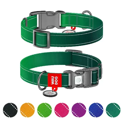 Ошейник для собак нейлоновый, светоотражающий, S, зеленый WAUDOG Nylon Mono Collar
