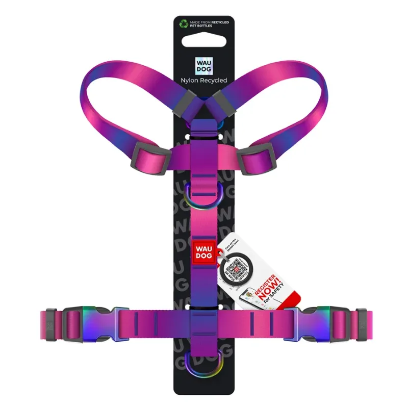 Шлея для собак анатомічна H-подібна, градієнт, L, фіолетовий WAUDOG Nylon Recycled Anatomic Harness