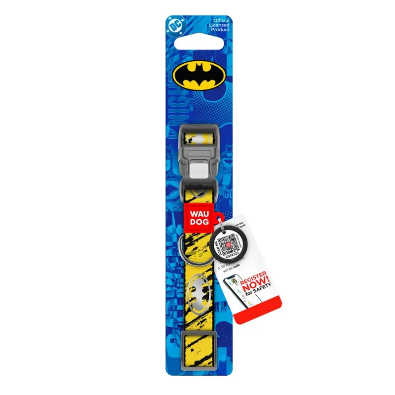 Ошейник для собак нейлоновый, светоотражающий «Бэтмен Эскиз», M WAUDOG Nylon DC Comics Collar Batman Sketch