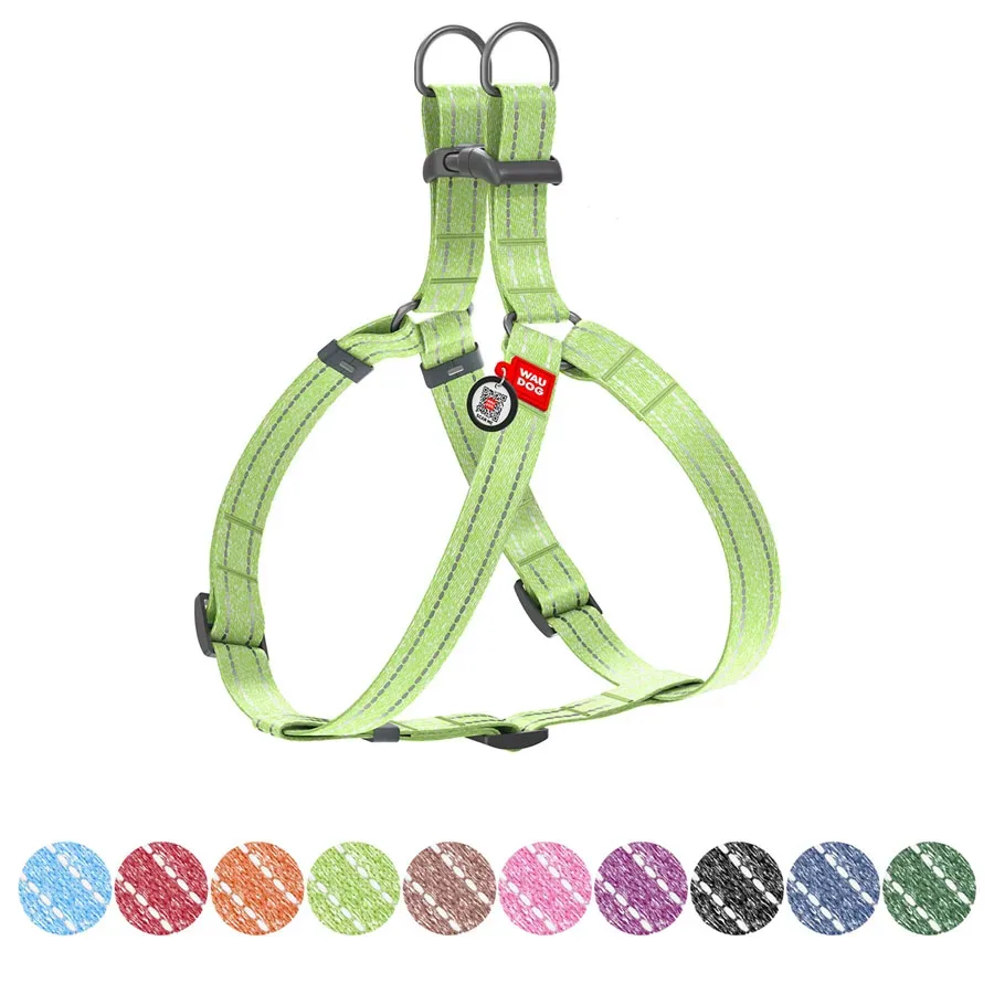 Шлея з відновленої бавовни, світловідбивна, L, салатовий WAUDOG Re-cotton Harness