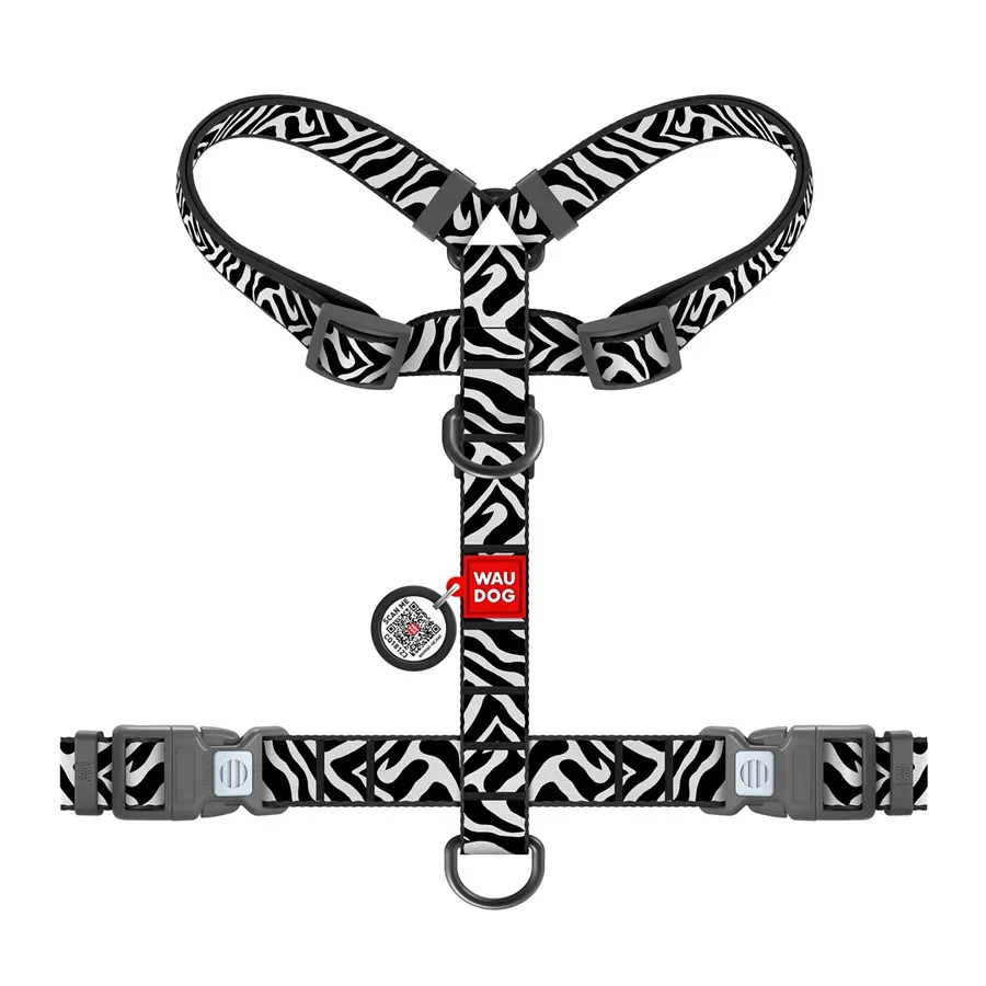 Шлея для собак анатомическая H-образная «Зебра», M WAUDOG Nylon Harness Zebra