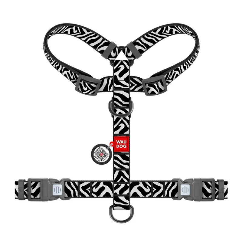 Шлея для собак анатомическая H-образная «Зебра», M WAUDOG Nylon Harness Zebra