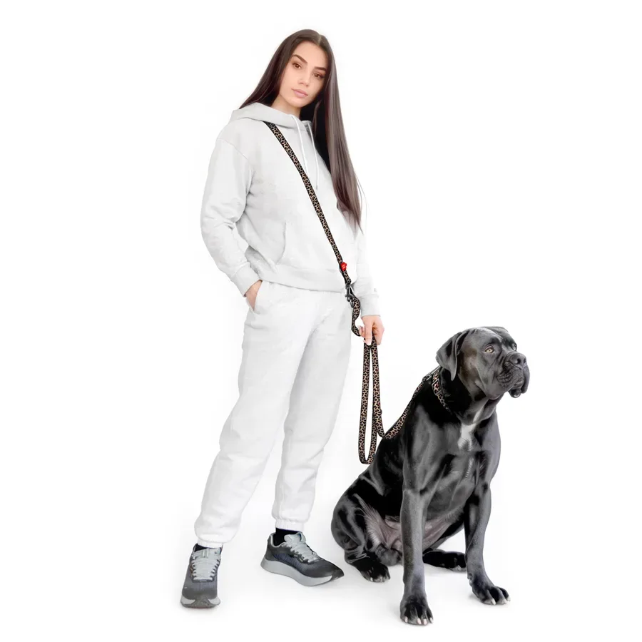Повідець-перестібка для собак «Леопард», M WAUDOG Nylon Adjustable Leash Leopard