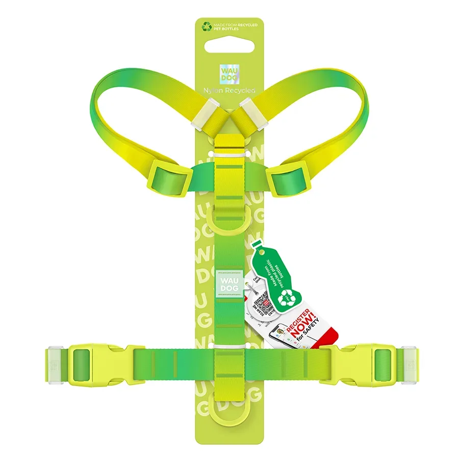 Шлея для собак анатомічна H-подібна, градієнт, S, салатовий WAUDOG Nylon Recycled Harness