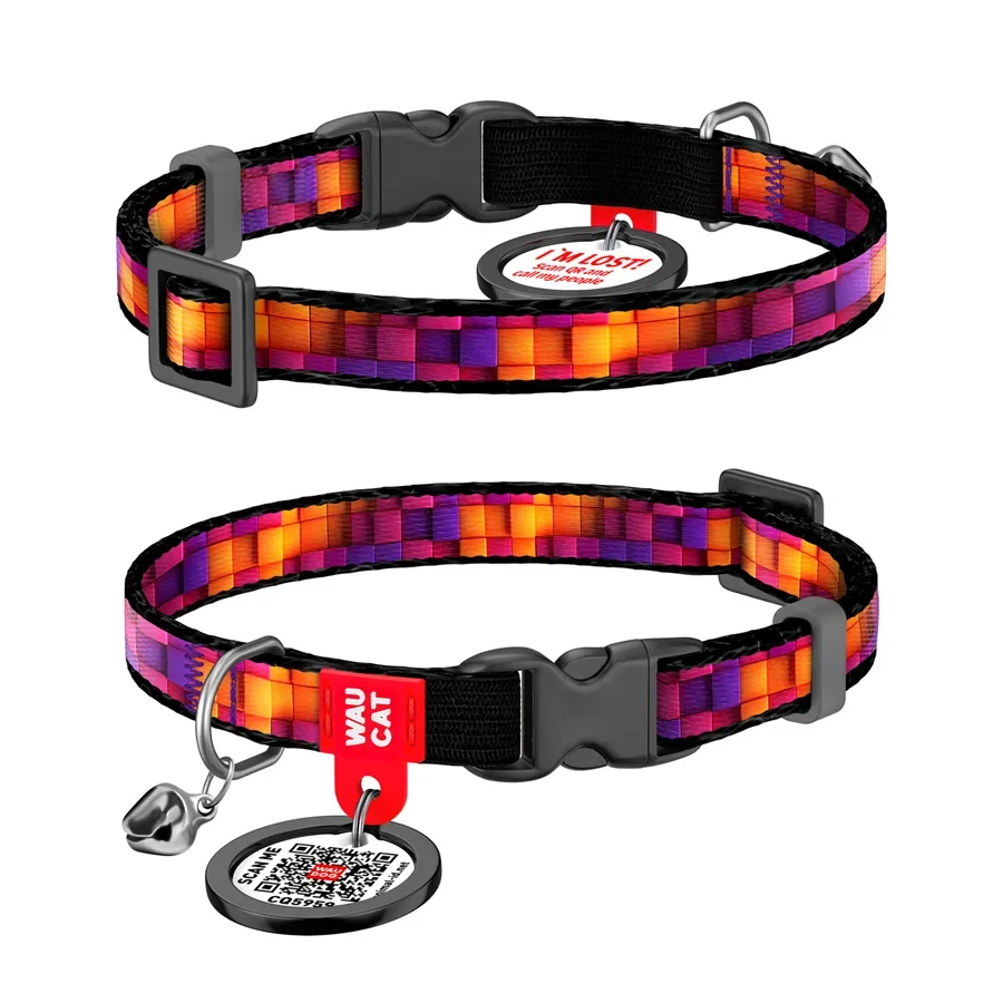 Нашийник для котів нейлоновий «Куби 3Д», XS WAUCAT Nylon Collar 3D Cubes