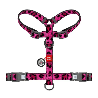 Шлея для собак анатомическая H-образная «Леопард розовый», M WAUDOG Nylon Harness Pink Leopard