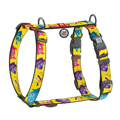 Шлея для собак анатомічна H-подібна «Мохнаті монстри», M WAUDOG Nylon Anatomic Harness Furry Monsters