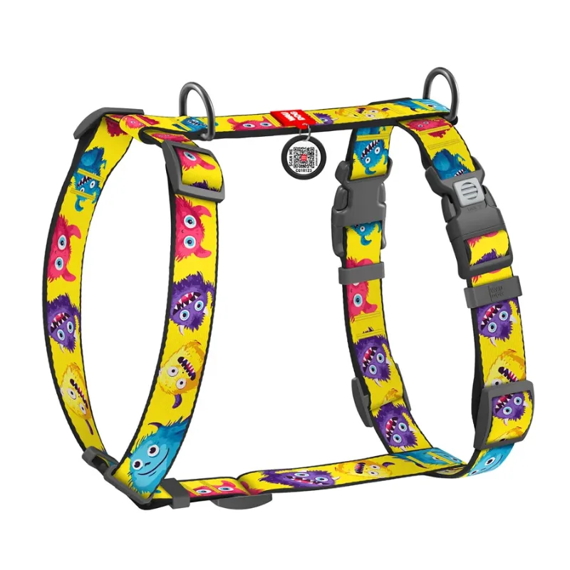 Шлея для собак анатомічна H-подібна «Мохнаті монстри», M WAUDOG Nylon Anatomic Harness Furry Monsters