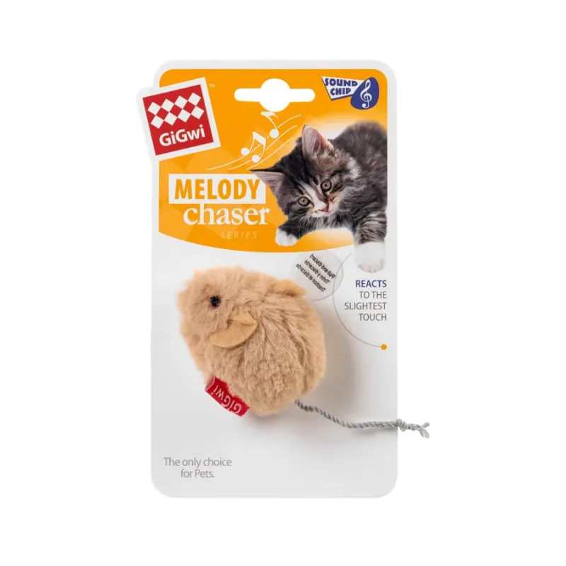 Іграшка для котів Мишка зі звуковим чипом, штучне хутро, 9 см GiGwi Melody chaser Mouse Sound Chip Toy