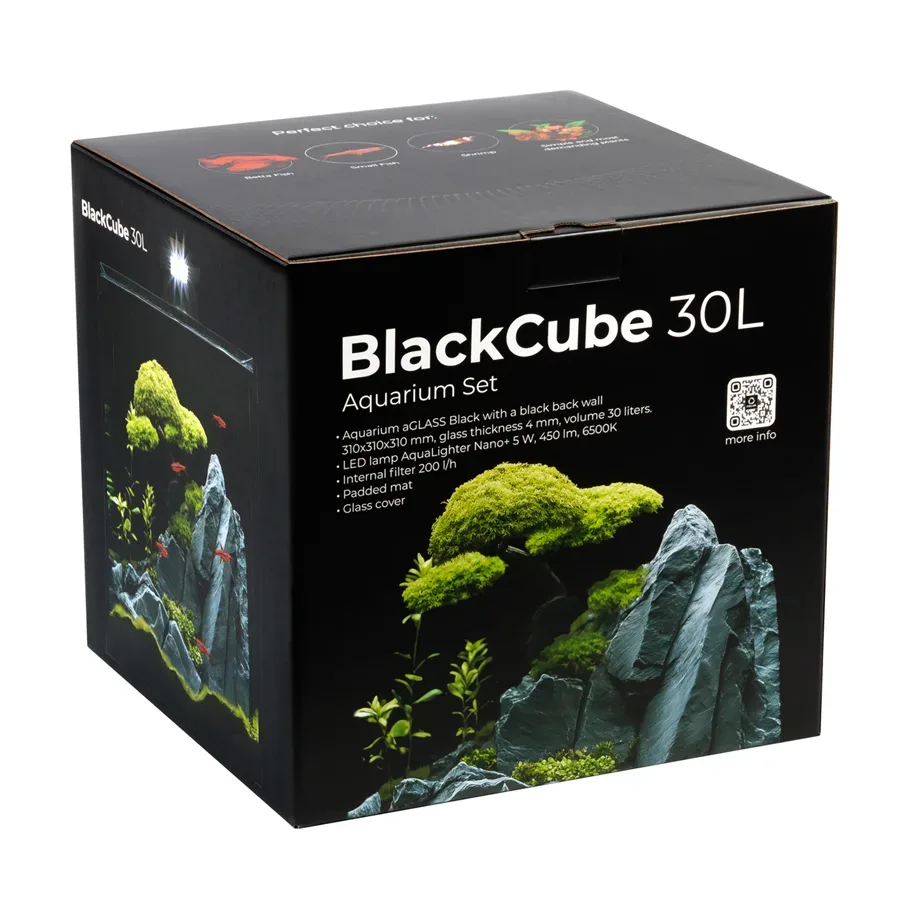 Акваріумний набір BlackCube 30 літрів, з чорною задньою стінкою, 31х31х31 см, скло 4 мм AquaLighter BlackCube Aquarium Kit
