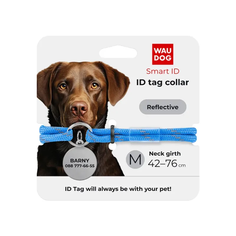 Шнурок для адресника з паракорду, світловідбивний, M, синій WAUDOG Smart ID Tag Cord