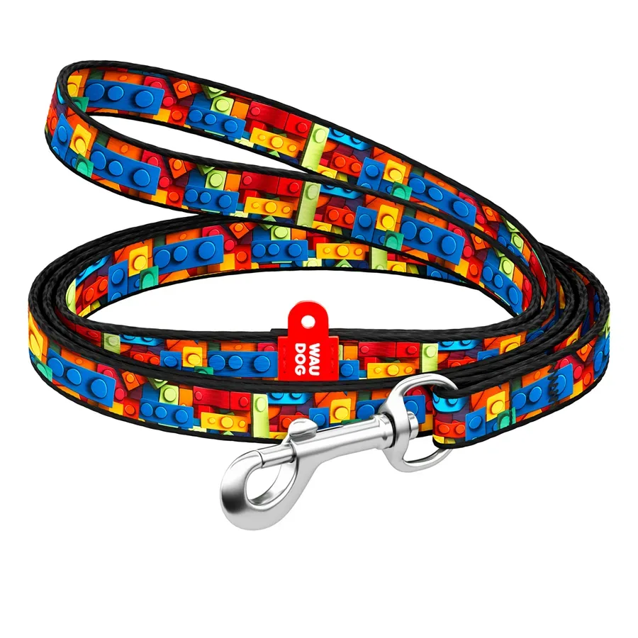 Повідець для котів та дрібних порід собак нейлоновий «Блоки», XS WAUDOG Nylon Leash Blocks