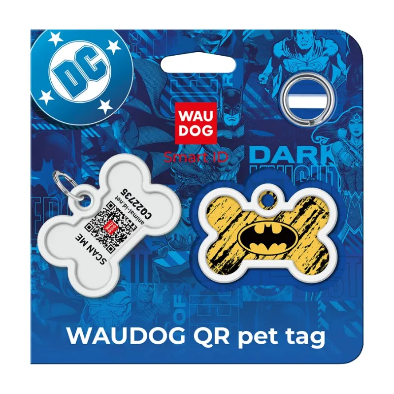 Адресник для собак і котів металевий, кістка «Бетмен ескіз», M WAUDOG Smart ID Tag Batman Sketch