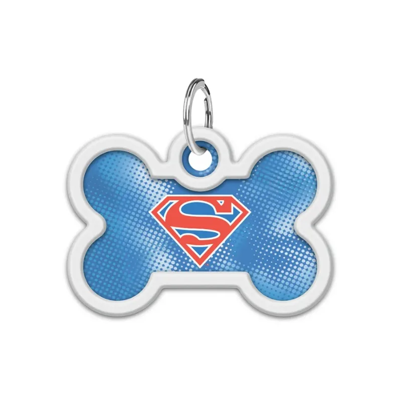 Адресник для собак и котов металлический, кость «Супермен ретро», M WAUDOG Smart ID Tag Superman Retro