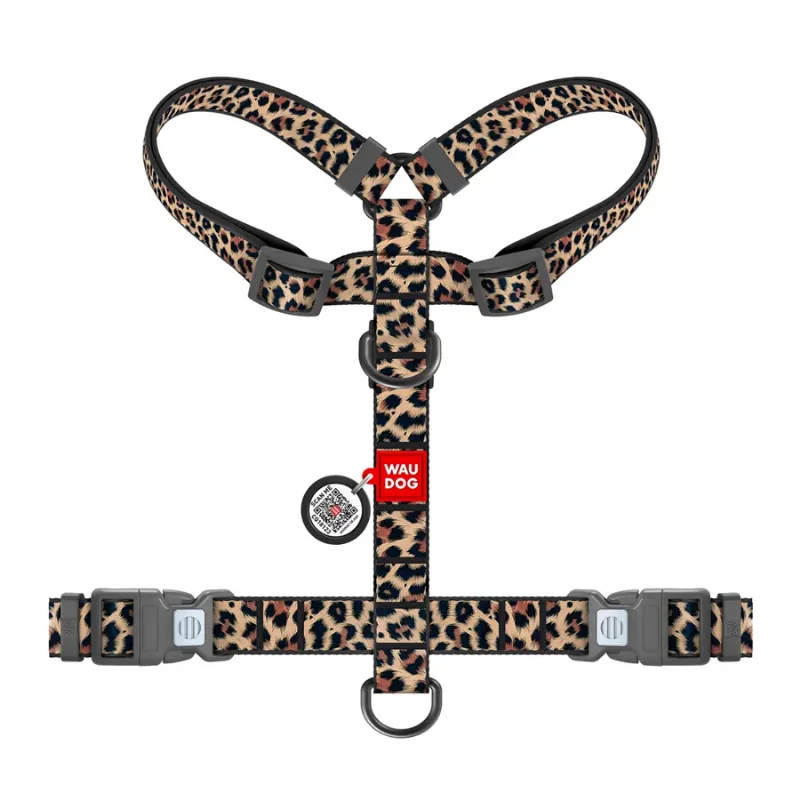 Шлея для собак анатомічна H-подібна «Леопард», L WAUDOG Nylon Anatomic Harness Leopard