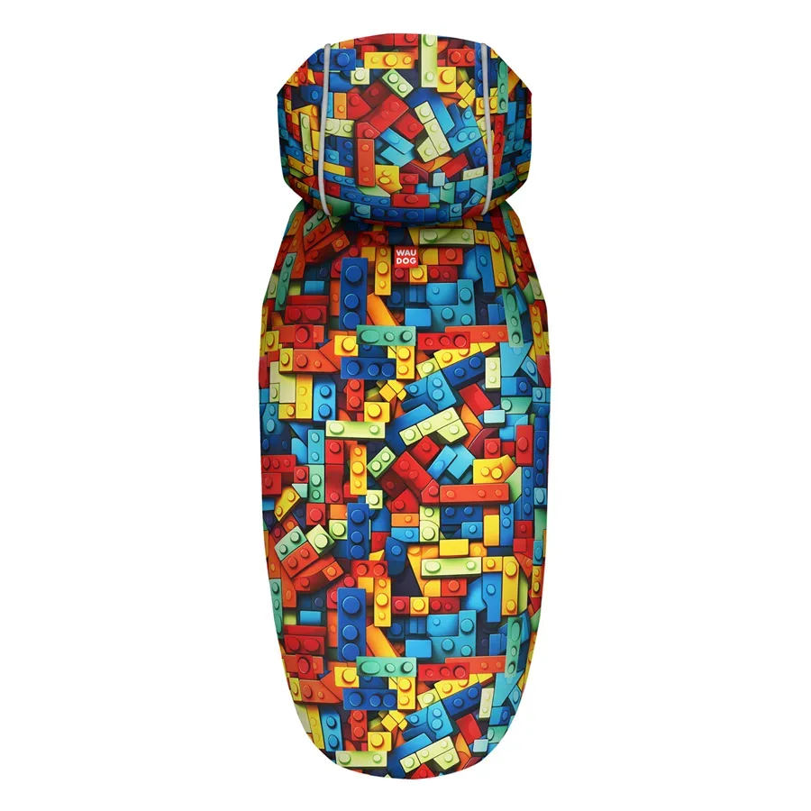 Дощовик-накидка з капюшоном для собак «Блоки», M WAUDOG Clothes Dog Raincoat Blocks