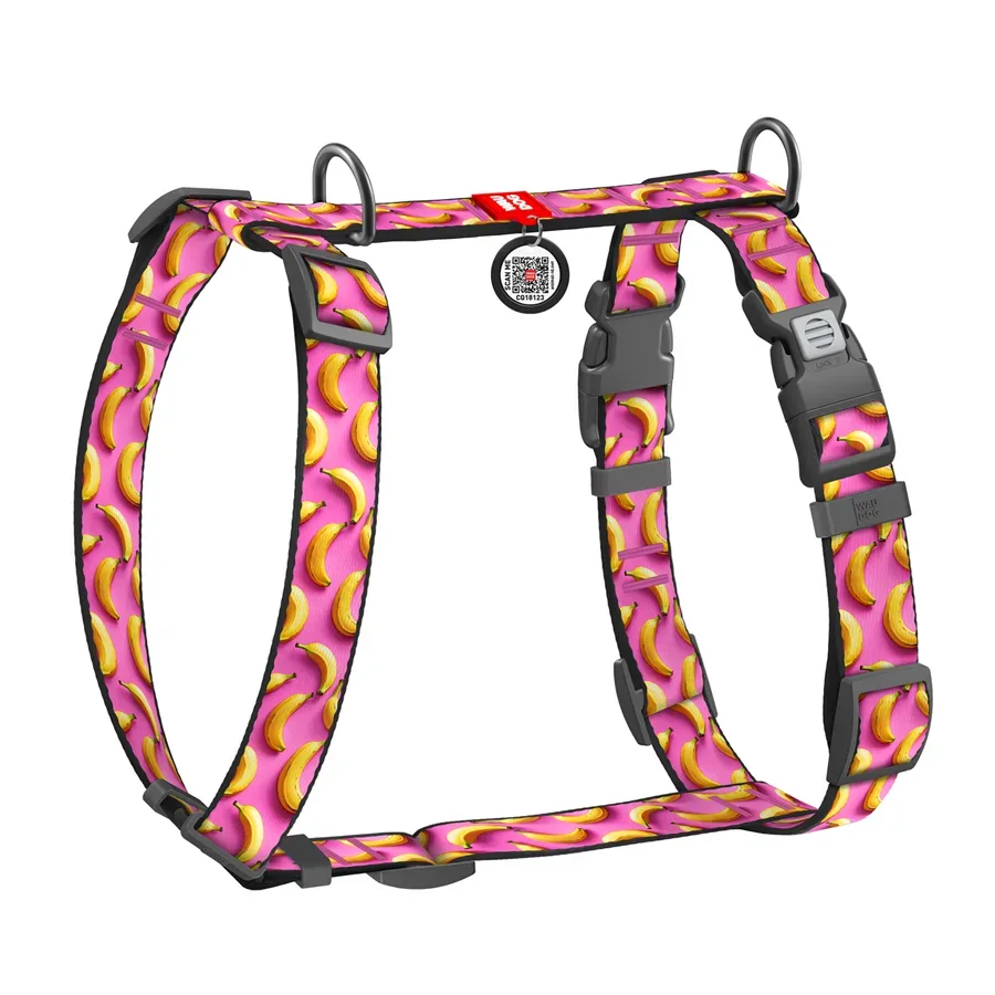 Шлея для собак анатомічна H-подібна «Банани на рожевому», L WAUDOG Nylon Anatomic Harness Bananas on Pink