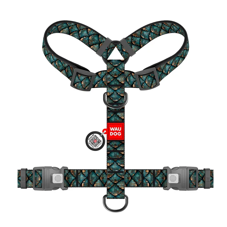 Шлея для собак анатомічна H-подібна «Луска», XL WAUDOG Nylon Harness Scales