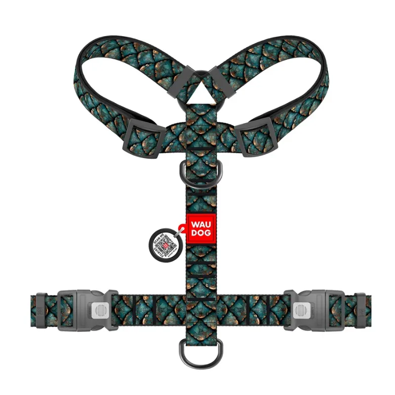 Шлея для собак анатомічна H-подібна «Луска», XL WAUDOG Nylon Harness Scales
