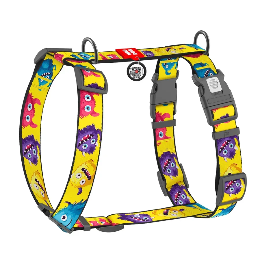 Шлея для собак анатомічна H-подібна «Мохнаті монстри», XL WAUDOG Nylon Anatomic Harness Furry Monsters