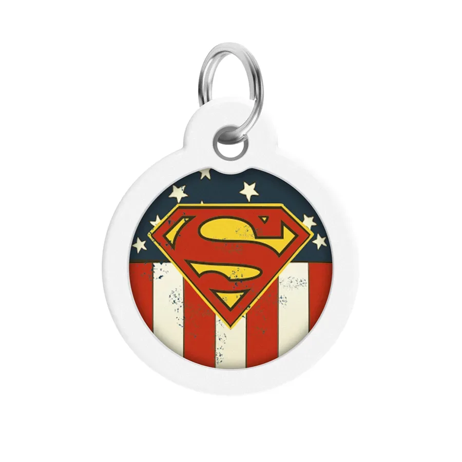 Адресник для собак і котів металевий, коло «Супермен Америка», L WAUDOG Smart ID Tag Superman America
