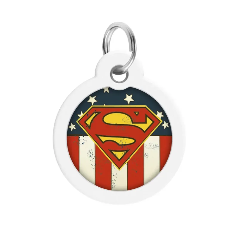 Адресник для собак і котів металевий, коло «Супермен Америка», L WAUDOG Smart ID Tag Superman America