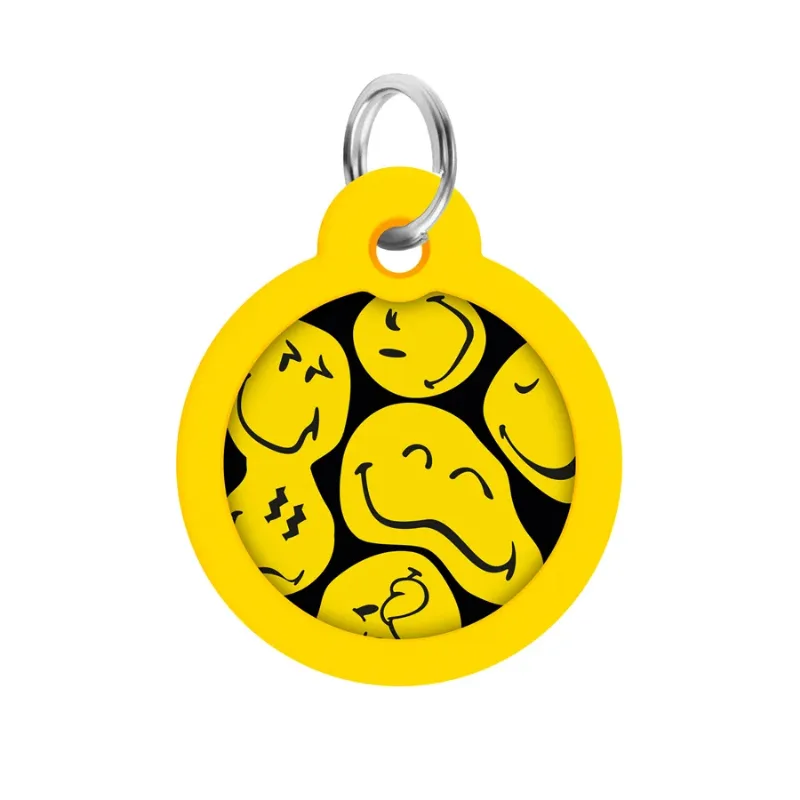 Адресник для собак і котів металевий, коло «Смайли на чорному», L WAUDOG Smart ID Tag Smileys on Black