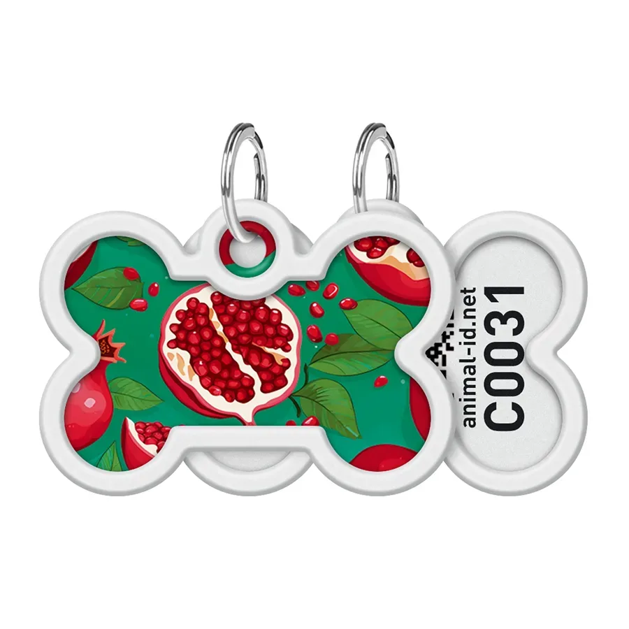Адресник для собак і котів металевий, кістка «Гранати», M WAUDOG Smart ID Tag Pomegranates